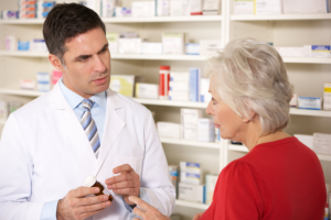 pharmacist and senior woman