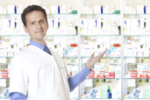 pharmacist showing medical supplies